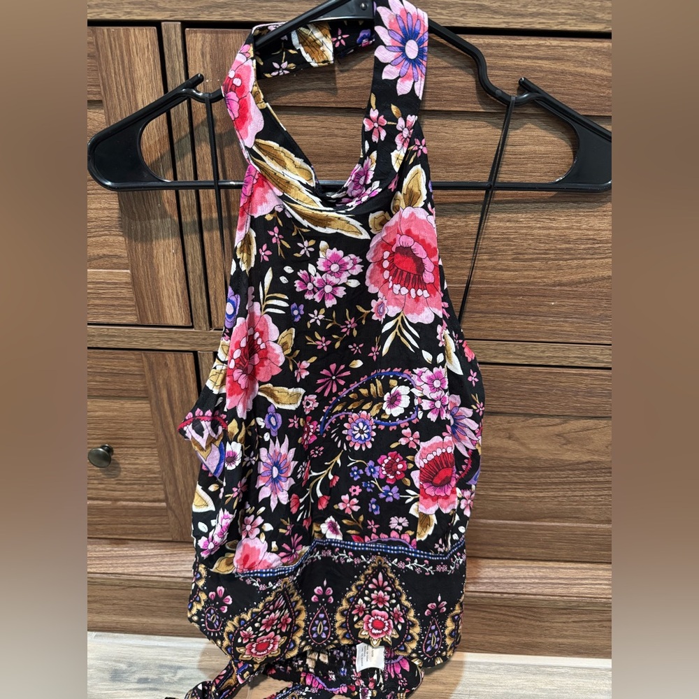 Cynthia Rowley Black and Pink Floral Tank Top